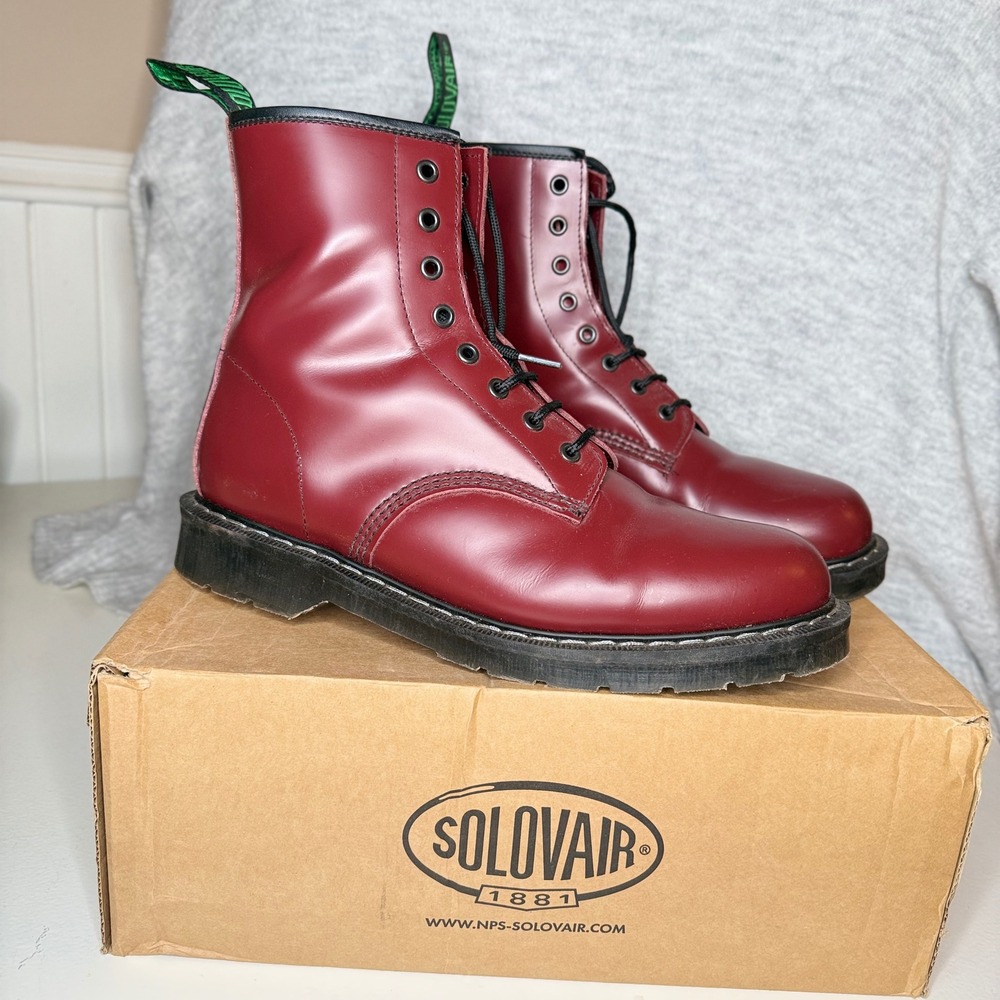 Solovair 8 Eye Men's UK 10 Derby Boot Cherry Red Rub-Off Leather Made in England